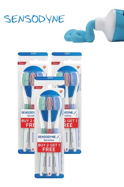 Sensodyne 3 قطع فرشاة أسنان ناعمة للمناطق الحساسة، عبوة من 3 قطع