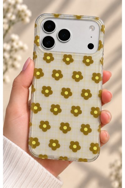 QUSCHU Transparent Plaid and Floral Print Shock-Resistant Protective Case Com...
