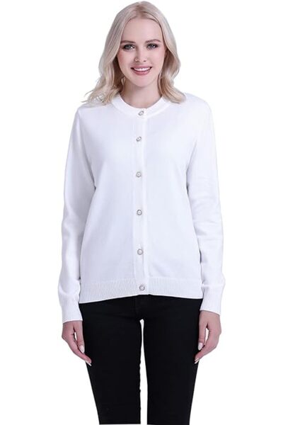 OtherMax Cardigan Damă Deschis Elegant Din Tricot Cu Nasturi Perlați Alb S