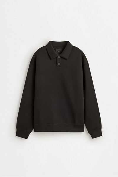 LEFTIES ERKEK Sentetik kauçuk kumaş görünümlü polo sweatshirt