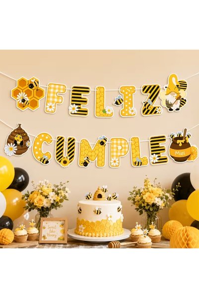 Generic Brand Bee and Honeycomb-Themed Birthday Banner - Dwarf Daisy Honey Ja...