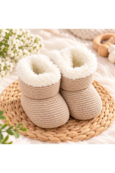 SERPİL Girls' Knitted Slippers – Heat-Retaining, Plush-Fur-Trimmed House Shoe...