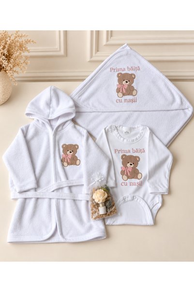 Your Baby Store Set prima baita cu nasii – ursulet roz fetita – cu prosop, bo...
