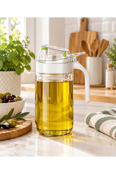 Eynel Cam Yağ Şişesi, Yaylı Kapaklı Yağdanlık, Sızdırmaz Yağ Şişesi, (660 ml)