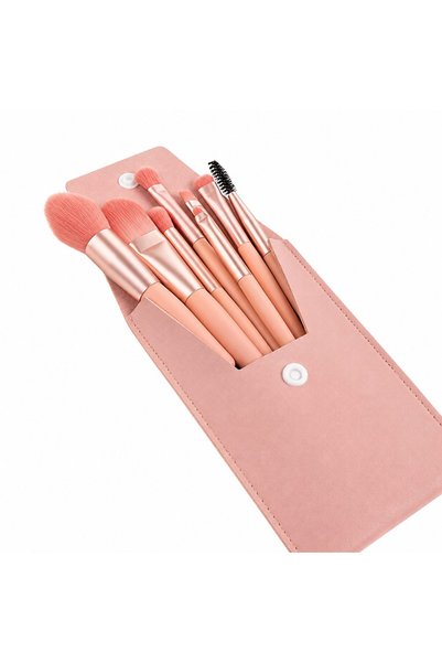 OEM Set portabil 8 pensule de machiaj cu husă, peri moi și denși, pentru fond...