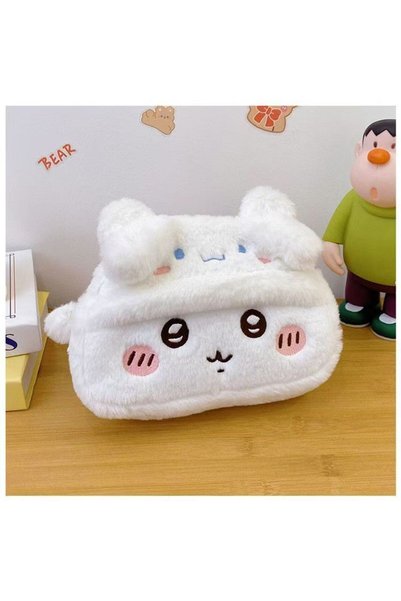 Miniso white Chiikawa Plush Pencil Case Kawaii Soft Stuffed Stationery Bag La...