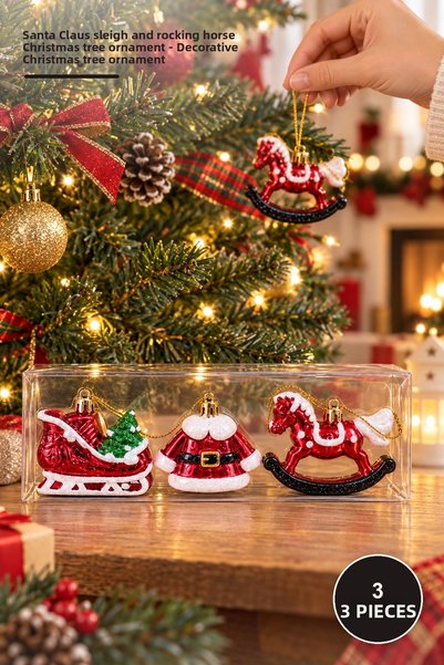 Yenilig Set of 3 Christmas Tree Ornaments Featuring Santa's Sleigh and a Rock...