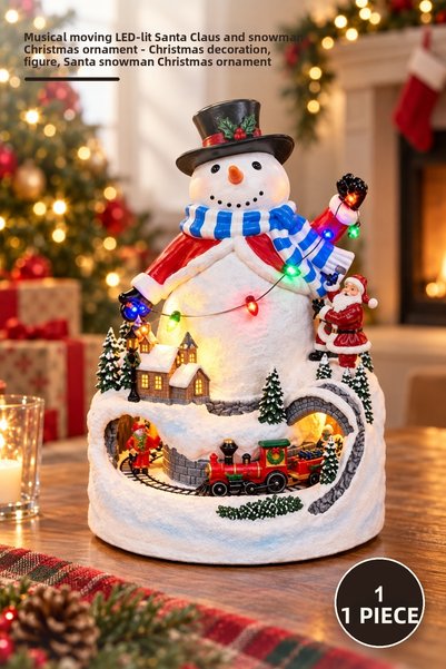 Yenilig 1 Musical, Moving LED-Lit Santa Claus and Snowman Figurine – New Year...
