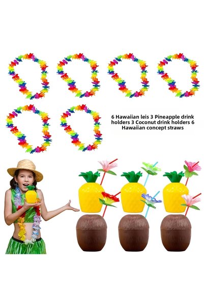 ArkhenX Tropical Hawaiian Party Supplies – Necklace, Straws, Glasses Set