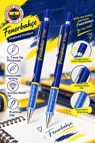 Fenerbahçe Licensed Versatil Pen 0.7 Dual-Tip Pen Set, Pens, School Stationer...