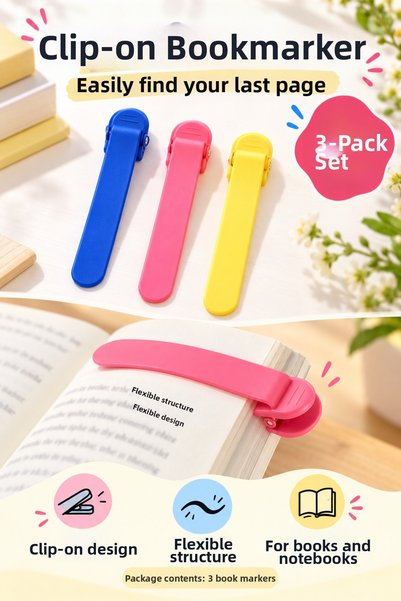 sonx مجموعة فواصل كتب بثلاثة مشابك، وفاصل مرن للصفحات، وفاصل ملون للكتب والدف...