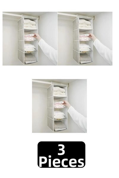 Tasarım (3 Pcs) Multi-Layer Closet Organizer with 4 Shelves Inside the Wardro...