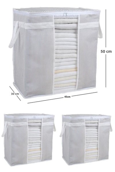 Tasarım (2 Pcs) Windowed Storage Bag Striped Multi-Purpose 50X45X30 cm