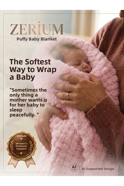 ZERİUM Handmade Puffy Baby Blanket—Natural and Super Soft, 90 x 90 cm, Dusty ...