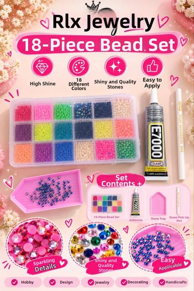 RLX BUJİTERİ BEDAZZLE Комплект за залепване на камъни в кутия от 18 броя, пъл...