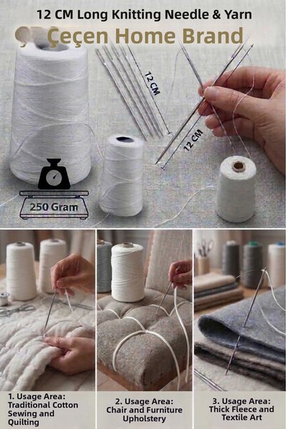 ÇEÇEN HOME 12 cm Long Duvet Needle and 250 Gr White Duvet Thread Set