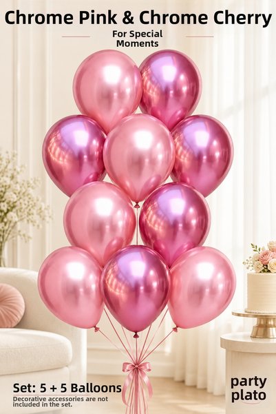 Marlon Balon Set of 10 Chrome Pink and Chrome Cherry Latex Balloons, 11 Inche...