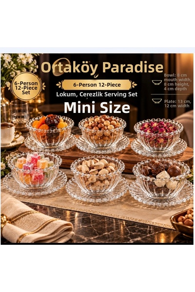 ORTAKÖYCENNETİ مجموعة تقديم حلويات "تشيريز لوكم" تتكون من 12 قطعة، مصممة لـ 6...