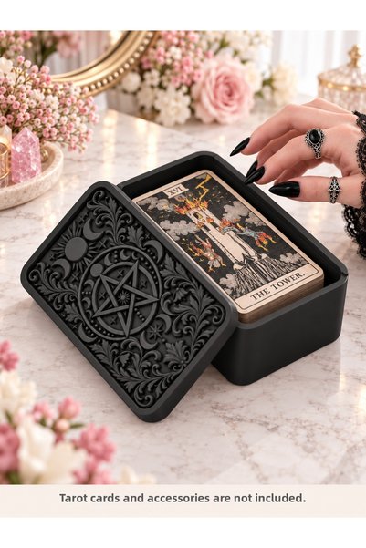 İKONİXPET Tarot Card Storage Box with Pink Gothic Moon, Sun, and Star Pattern...
