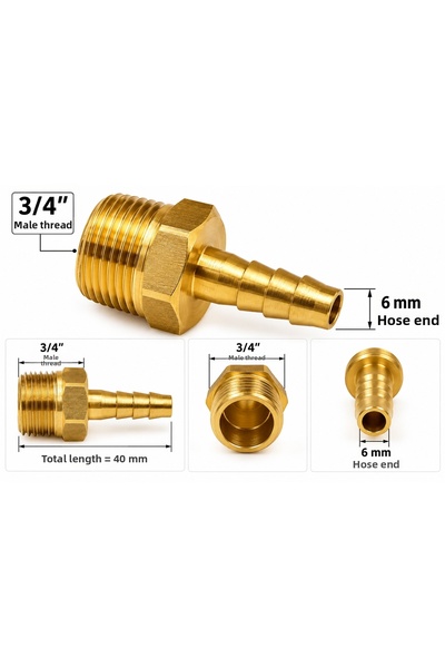 Generic Brand 3/4-Inch 6 mm Yellow Brass Male Hose Fitting – Serrated Hose Co...