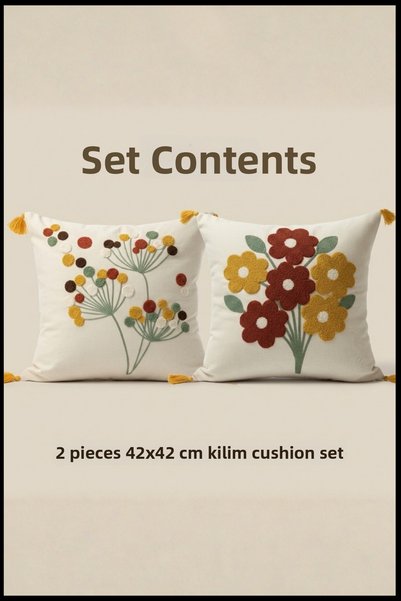 cottoncloth Set of 2 Decorative Cushion Covers with Bouquet and Pollen Patter...