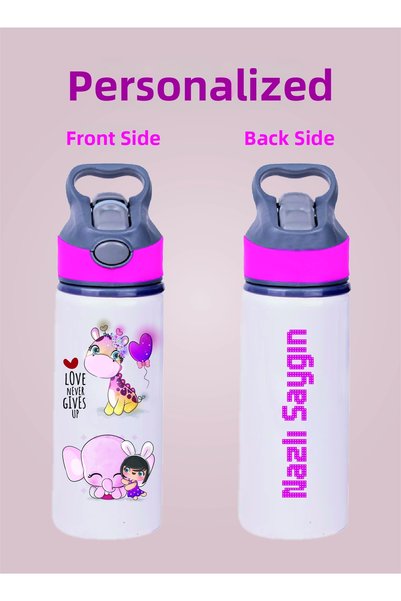 DKDZ SHOP Pink Water Bottle with Metal Straw - 600 ml. - 003