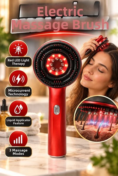 canrodi مشط تدليك كهربائي لفروة الرأس مزود بإضاءة LED حمراء – بتقنية التيار ا...