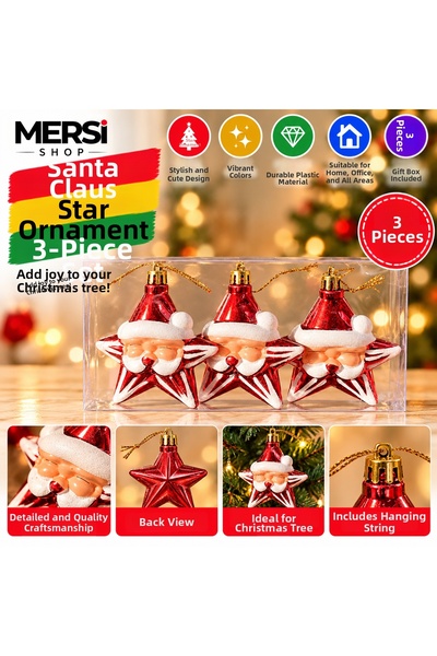 Mersi SHOP Santa Claus and Star-Shaped Christmas Tree Ornaments, Set of 3, Re...