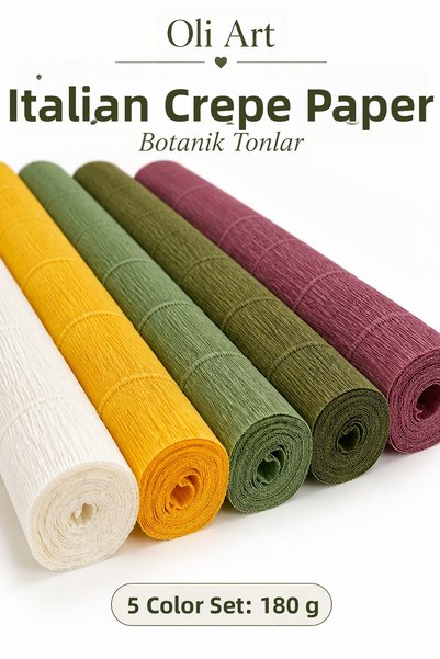 OLİ Art Italian Crepe Paper, Botanical Shades, 5-Color Set, 180 g, 50x250 cm ...