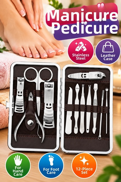 canrodi 12-Piece Hand and Foot Care Set with Leather Case: Stainless Steel Ma...
