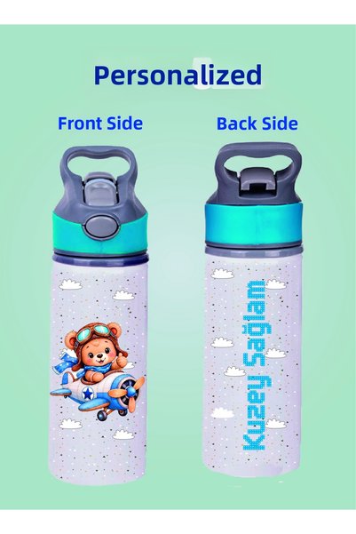 DKDZ SHOP Blue Water Bottle with Metal Straw - 600 ml. - 004