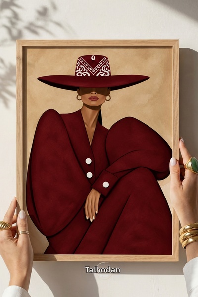 tablodea Ziva - Tablou portret feminin cu pălărie bordo în tematică western –...