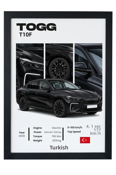 gxe.art Togg T10F Poster cu design sedan negru, cu ramă neagră, decor de perete