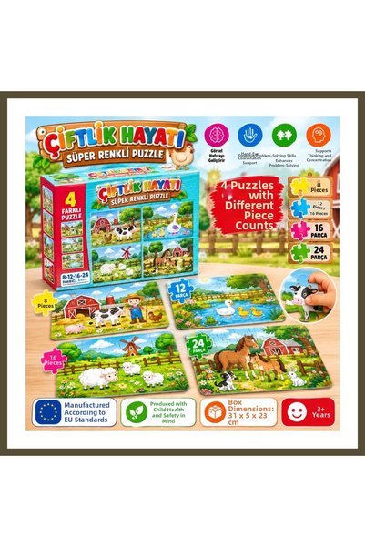 northcity n 3222 FARM SUPER COLORFUL PUZZLE, PACK OF 4