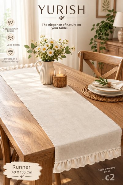 YURISH Natural Ruffled Vintage Runner - Soft Linen Series