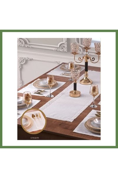 Hobibahçem 7-Piece Dinner Set for 6 People, Cream-Gold, with Placemat and Tab...
