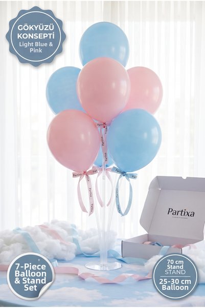 Partixa Sky and Rainbow-Themed Balloon Display Set: 70 cm Table Stand, 7 Late...