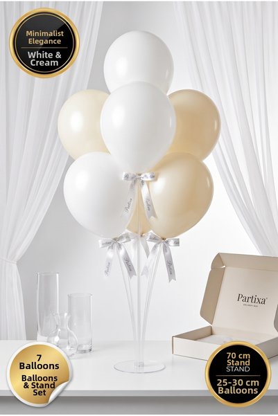 Partixa Minimalist Matte White and Cream Balloon Stand Set: 70 cm Table Stand...