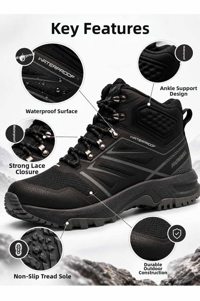 hummel Men's Black Waterproof Boots – Waterproof Winter Outdoor Trekking Shoes