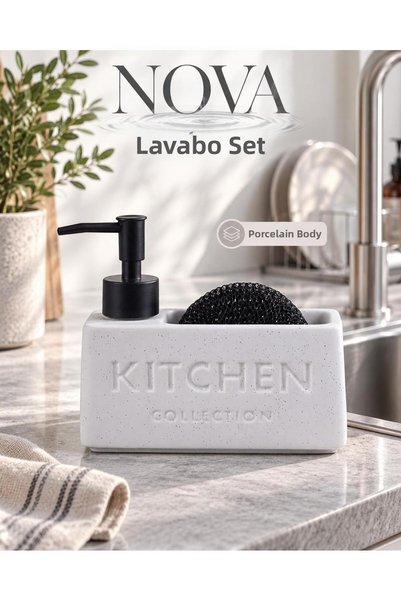 Okyanus Home Dozator de săpun lichid alb cu burete Nova Kıtchen 500 ml