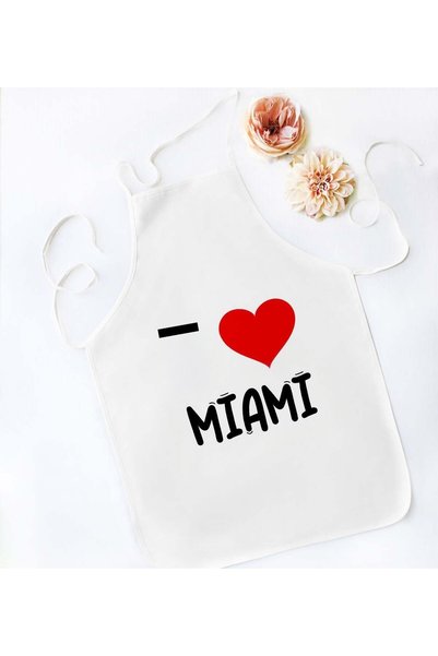 Bk Gift "I Love Miami" White Kitchen Apron - Model 1