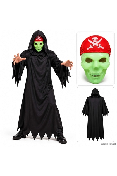 ZERO LAND Costum negru cu mască de craniu fosforescent SPT-GLD – (214459) 140 cm