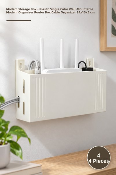 Yenilig 4 Modem Storage Boxes – Plastic, Single Color, Wall-Mountable Modem O...