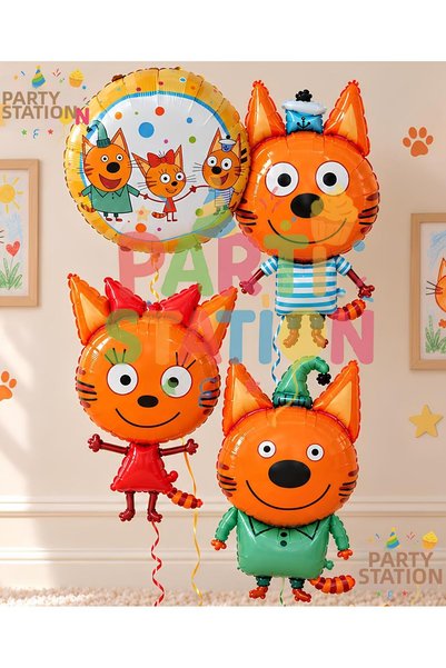 Parti Station Ki̇d-E-Cats Concept Foil Balloon Set, 4 Pieces, Kid E Cats, Cut...