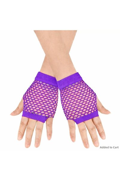 ZERO LAND Spt-Gld 80S 90S Retro Purple Mesh Fingerless Short Gloves (214512) ...