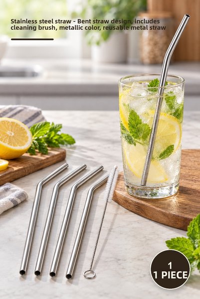 Yenilig 1 Stainless Steel Straw – Angled Straw Design, Includes Cleaning Brus...