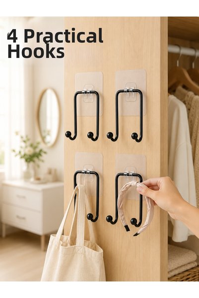 ucuzteknom 4 Pieces Adhesive Wall Hanger Multi-Purpose Practical Hanger Set