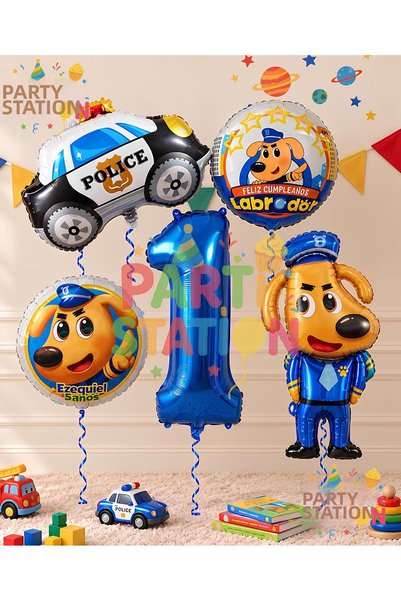 Parti Station Sheriff Labrador Dog Theme 1St Birthday Balloon Set, 5 Pieces, ...