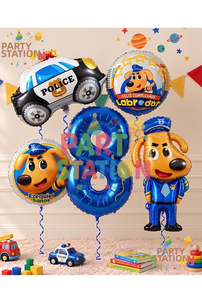 Parti Station Sheriff Labrador Dog Concept 8Th Birthday Balloon Set, 5 Pieces...