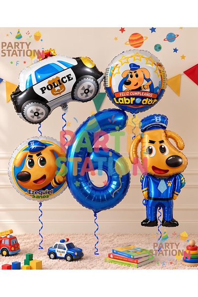 Parti Station Dog Sheriff Labrador Theme 6Th Birthday Balloon Set, 5 Pieces, ...